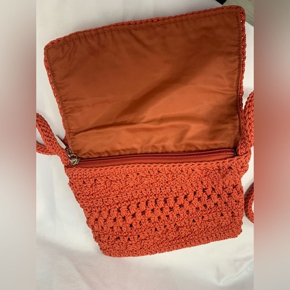 The Sak Crocheted Mini Soft Fully Lined Crossbody Shoulder Bag Orange - Picture 14 of 14